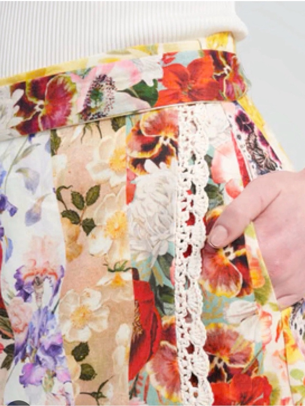 Zimmermann Wonderland Multi Floral Patchwork Tie-Waist Midi Skirt 0P - Picture 3 of 4